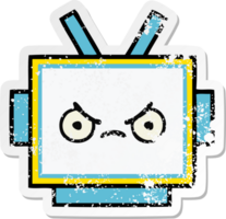 distressed sticker of a cute cartoon robot head png