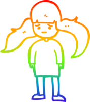 rainbow gradient line drawing of a cartoon girl with long hair png
