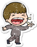 distressed sticker of a cartoon laughing man png