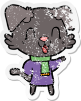 distressed sticker of a laughing cartoon dog png