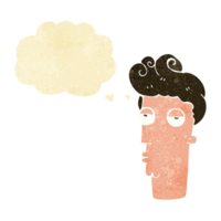 cartoon bored man's face with thought bubble png