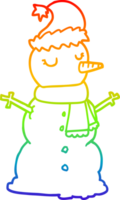 rainbow gradient line drawing of a cartoon snowman png
