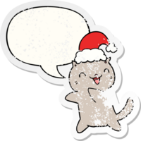 fofa desenho animado Natal gato com discurso bolha angustiado angustiado velho adesivo png