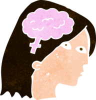 caricatura, cabeza femenina, con, cerebro, símbolo png