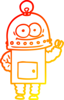 warm gradient line drawing of a happy carton robot with light bulb png