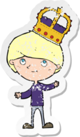 retro distressed sticker of a cartoon person wearing crown png