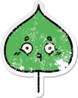 distressed sticker of a cute cartoon expressional leaf png