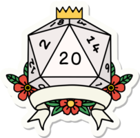 sticker of a natural 20 critical hit D20 dice roll png