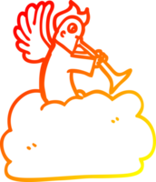 warm gradient line drawing of a cartoon angel on cloud with trumpet png