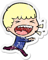 distressed sticker of a cartoon laughing man png