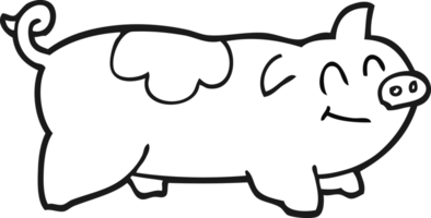 drawn black and white cartoon pig png