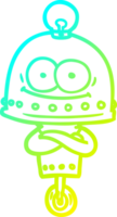 cold gradient line drawing of a happy carton robot with light bulb png