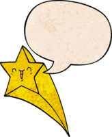 cartoon shooting star with speech bubble in retro texture style png