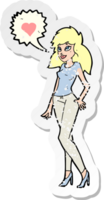 Retro-Distressed-Aufkleber einer Cartoon-Frau mit Liebesherz png