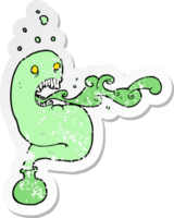 retro distressed sticker of a cartoon ghost in bottle png