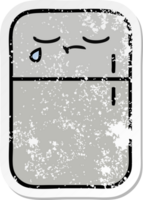 distressed sticker of a cute cartoon fridge prozer png