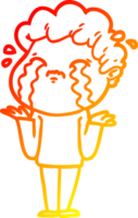 warm gradient line drawing of a cartoon man crying png