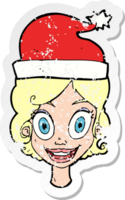 retro distressed sticker of a cartoon woman ready for christmas png