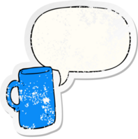 cartoon mug with speech bubble distressed distressed old sticker png