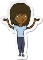 sticker of a cartoon woman shrugging png