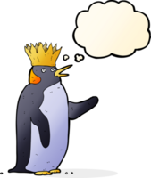 cartoon emperor penguin waving with thought bubble png