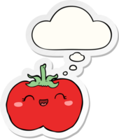 cartoon tomato with thought bubble as a printed sticker png