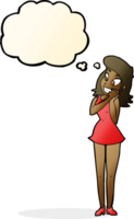 cartoon excited woman with thought bubble png