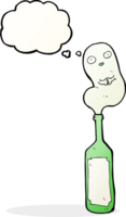 fantasma de desenho animado em garrafa com balão de pensamento png