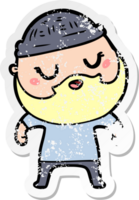 distressed sticker of a cute cartoon man with beard png