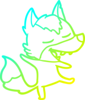 frío degradado línea dibujo de un dibujos animados lobo riendo png