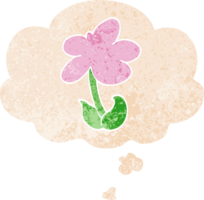 söt tecknad serie blomma med trodde bubbla i grunge bedrövad retro texturerad stil png