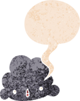 cartoon cloud with speech bubble in grunge distressed retro textured style png