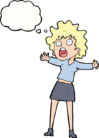 cartoon frightened woman with thought bubble png