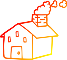 chaud pente ligne dessin de une dessin animé maison avec fumeur cheminée png