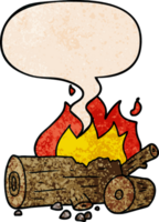 cartoon camp fire with speech bubble in retro texture style png