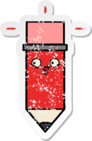 distressed sticker of a cute cartoon pencil png