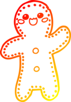 warm gradient line drawing of a cartoon gingerbread man png