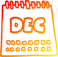 warm gradient line drawing of a cartoon calendar showing month of december png