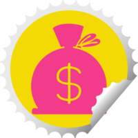 circular peeling sticker cartoon of a bag of money png