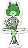 sticker of a cartoon alien woman ironing png