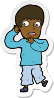 sticker of a cartoon frightened boy png