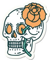 pegatina de tatuaje al estilo tradicional de una calavera y una rosa png