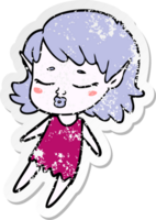 distressed sticker of a pretty cartoon elf girl flying png