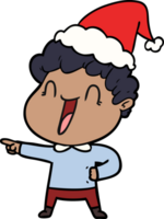 mão desenhado linha desenhando do uma feliz homem vestindo santa chapéu png