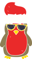 flat color illustration of cool christmas robin png