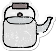 distressed sticker of a cute cartoon kettle pot png