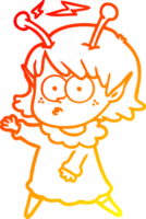 warm gradient line drawing of a cartoon alien girl png