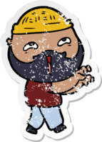 distressed sticker of a cartoon happy bearded man png