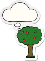 cartone animato Mela albero con pensato bolla come un' stampato etichetta png