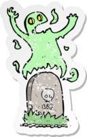 retro distressed sticker of a cartoon ghost rising from grave png